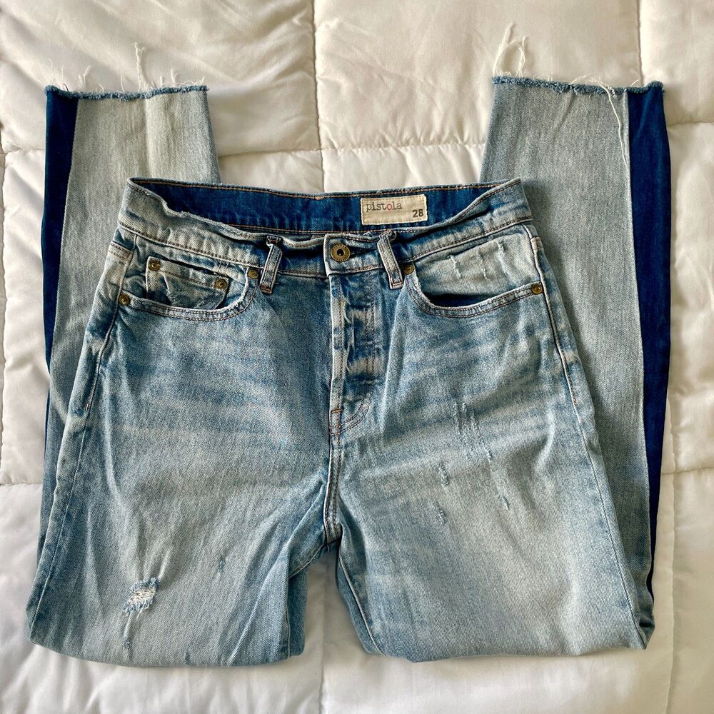 Pistola Pick Me Up Two Tone Ripped Distressed Denim Jeans Size 28